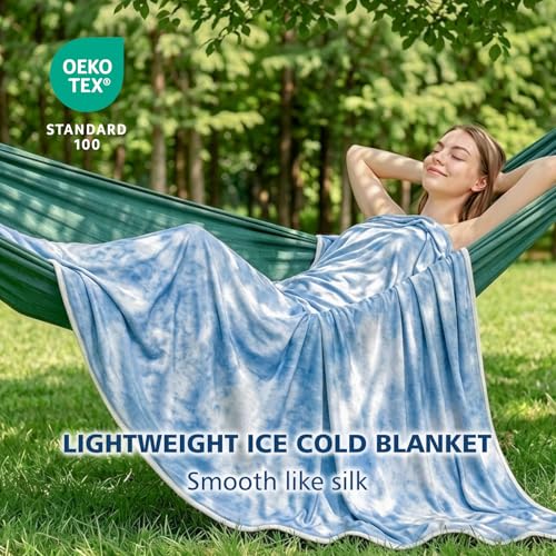 Image of EMME Cooling Blanket King Size (108 inchx90 inch) for Hot Sleepers, Arc-Chill Q-Max 0.45 Cool Fiber, Lightweight Summer Blanket for Night Sweats Relief, Ultra Breathable for Travel Outdoor, Blue