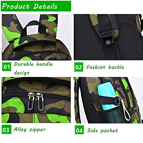 Image of Ladyzone Camo School Backpack Lunch Box Set Lightweight Schoolbag Travel Camp Outdoor Daypack