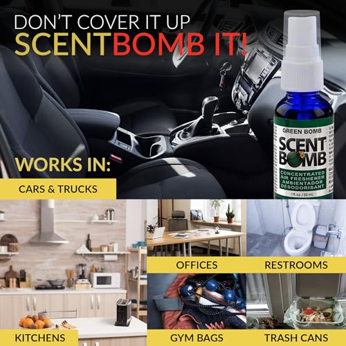 Image of Scent Bomb Air Freshener Spray, Long-Lasting Odor Eliminator - Effective Deodorizer for Home & Car, Fresh Room Spray for Kitchen, Bathroom & Smell Neutralizer - 1 oz Pack of 4, Green Bomb Scent