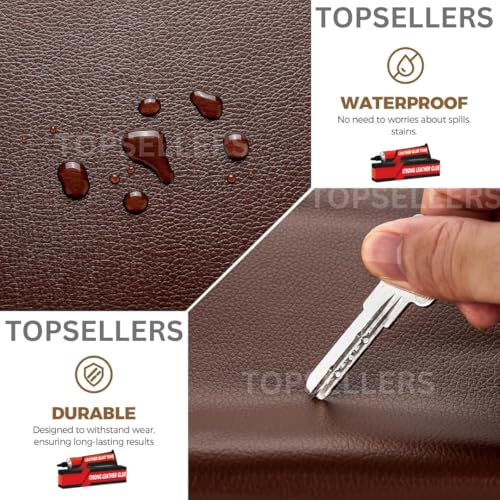 Image of TOPSELLERS Leather Repair Patch with Extra Strong 2 Glue Tube - Premium Self-Adhesive Leather for Sofas, Car-Bike Seats, Chairs, and More - High Durability and Proven Repair Solution (BROWN-2)