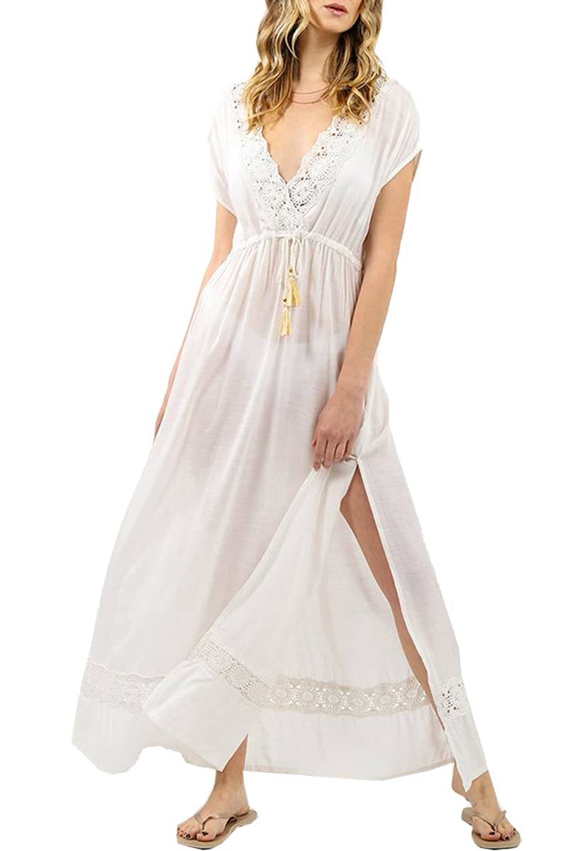 L-Peach Vestido Floral Encaje de Playa Kimono Sarong Pareo Cover ups para Mujer