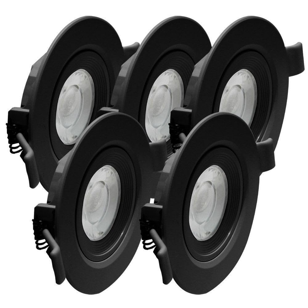 Arum Lot de 5 Spots LED Encastrables Extra Plats ASTURIE 7W (Eq. 75W) – Technologie CCT (Choix 3000K / 4000K / 6500K) – Orientables & Noir Mat – Trou Perçage 70mm – Faible Profondeur 25mm (220V)