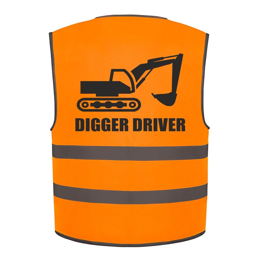 Brook Hi Vis Digger Driver Kids Hi Vis Vest Children's High Visibility Reflective Safety Waistcoat Fancy Dress JCB Construction, Add child's name to the front, Personalised