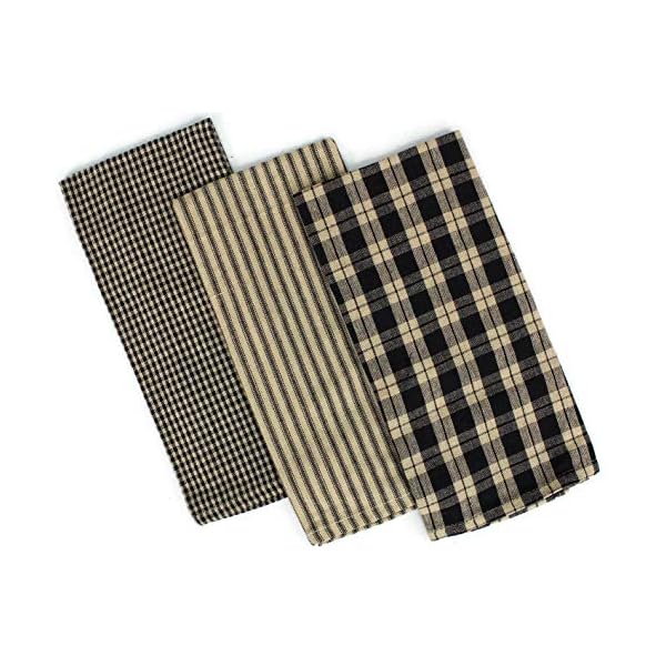 Rustic Covenant Woven Cotton Farmhouse Kitchen Tea Towels, 22 inches x 13 inches, Set of 3, Antique Black/Natural Tan