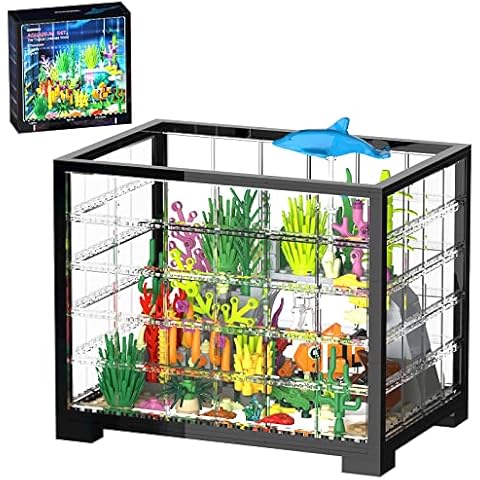 Tenhorses Fish Tank Building Sets with Light Kit, Aquarium Includes Treasure Chest Dolphin Jellyfish Starfish. Creative Ideas Gift for Adults Boys Girls Kids 8+. (533PCS) Cover