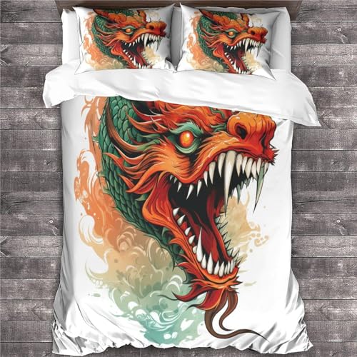 Housse de couette dragon chinois 3D 200x200 cm en microfibre