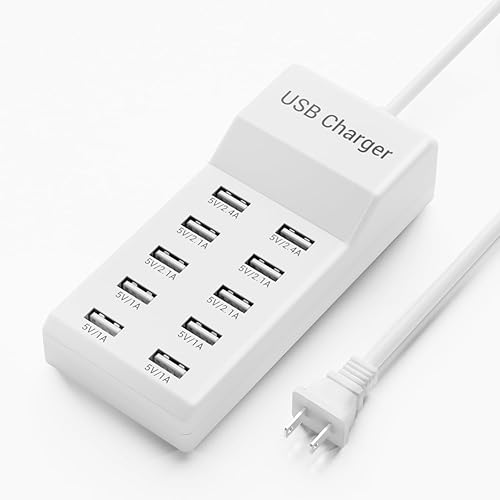 Bloque de cargador USB de 10 puertos - 50W10A estación de carga multi USB para iPhoneiPadSamsung Galaxy Note Tablet Android Smartphone (blanco)