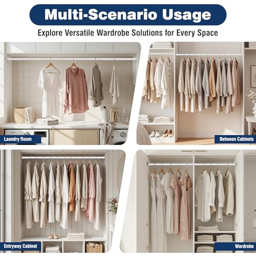 Image of Closet Rods for Hanging Clothes, 16-52 Inches 1.3 Inch Diameter,White