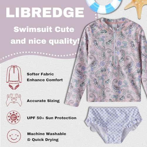 Image of Toddler Girls Swimsuit Rash Guard Sets 2-Piece Bathing Suits UPF 50+ Summer Kids Swimwear 2-7T