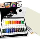 Acrylic Paint Set - by AEM Hi Arts - 24 Tube Art Kit Includes Colorful Acrylic Paints, Brushes, Canvas, and Palette - Portable, Small and Washable, Great for Kids and Professional Artists