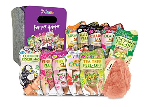 7th Heaven Pamper Hamper Gift Set - Contains a Variety of Peel-Off and Mud Face Masks, Hair Rescue Masque, Exfoliating Bod...