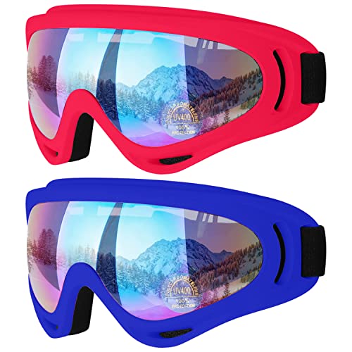 Image of COOLOO Ski Goggles, 2 Pack Snow Goggles Snowboard Goggles for Men Women Kids - UV Protection Foam Anti-Scratch Dustproof