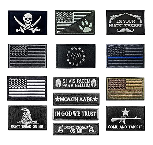 Antrix 14 PCS Tactical Patch of USA Flag Patch Thin Blue Line Patch Pirate Badge Emblem Patches Full Embroidery Patch Set for Caps Bags Backpacks Clothes