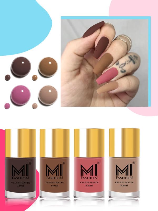 MI Fashion Salon-Quality Matte Nail Paint Kit Perfect For Gifting Coffee, Nude, Candy Cotton, Skin Nude #Np058 9.9ml each-image-34