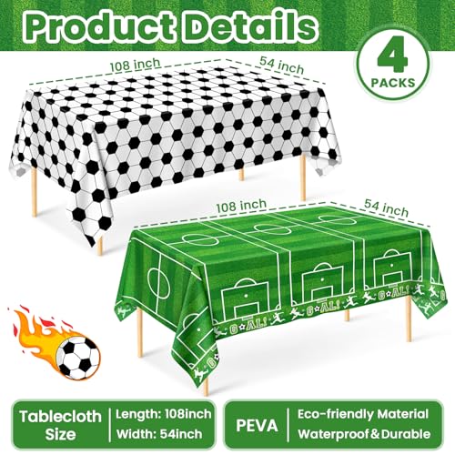 Image of Mulbozy 4 Pcs Soccer Tablecloths, Soccer Birthday Party Table Cloth