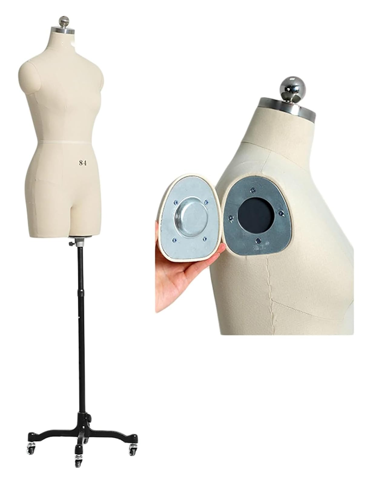 sdneNest Formas de vestido femenino para costura, maniquí de costura con brazos, maniquí de talla grande, soporte de torso con ruedas para coser ropa, modistas de sastrería, hermoso escenario