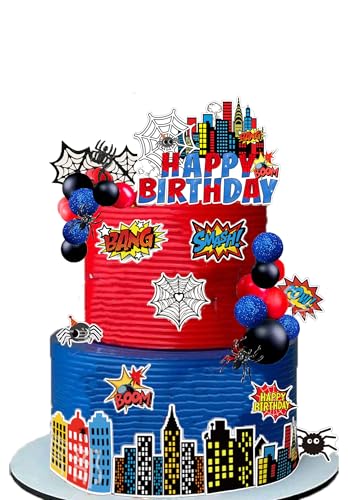 SunAurora Pastel de Decoración de Superhéroes, Pastel de Cumpleaños de Decoraciones de Arañas, Decoraciones de Araña de Superhéroes Pastel de Cumpleaños para Fiestas de Niños y Niñas