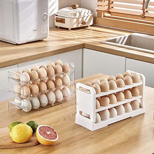 Hosoncovy 3 Tier Egg Holder Rack Egg Storage Rack Egg Organizer for Refrigerator for Kitchen for Countertop,Hold 36 Eggs (White)