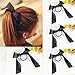 Fashion Women Black Rope Ribbon Bow Knot Elastic Hairband Ponytail Scrunchie Holder (Black)