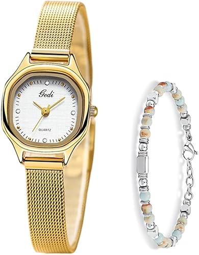 Reloj dorado para mujer con esfera pequeña de adornos de cristal, pulsera de acero inoxidable, movimiento de cuarzo, resistente al agua para la