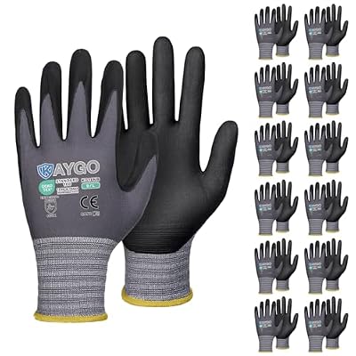 KAYGO Safety Work Gloves MicroFoam Nitrile Coated, 12 Pairs KG18NB,Seamless Knit Nylon Glove for Men and Women, Ideal for Automotive,Warehouse,Construction (Large,Gray)