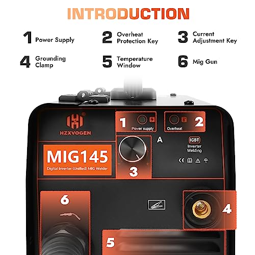 H Hzxvogen Hzxvogen 145A Mig Welder 110V/220V Flux Core Welder Dual Voltage Gasless Mig Welding Machine Igbt Inverter Portable Welder Machine thumb #6