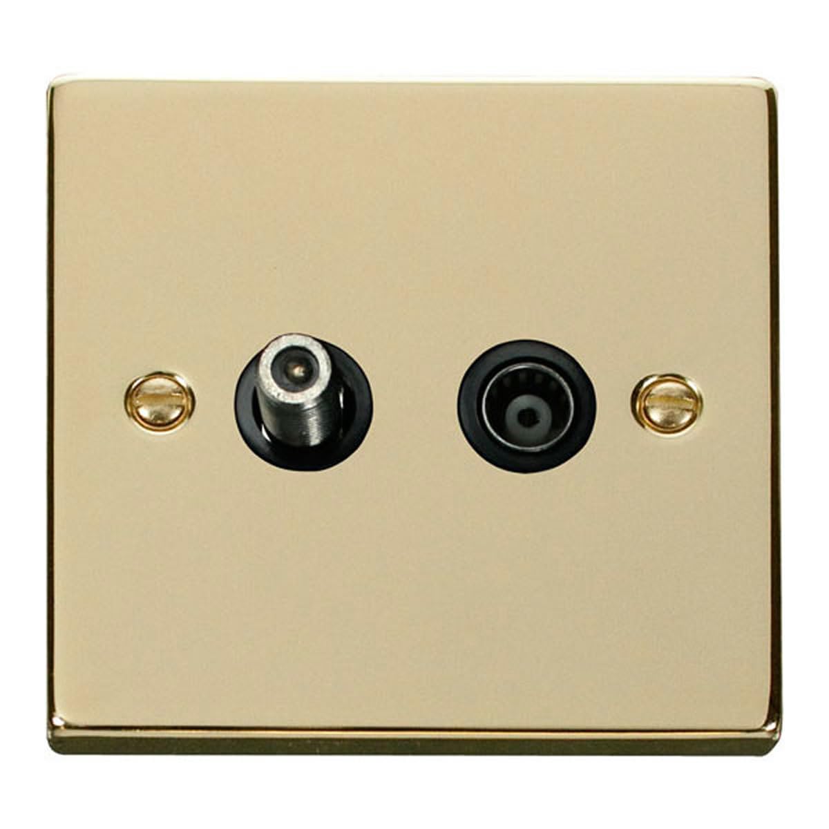 Click Polished Brass Satellite & Coaxial Socket 1 Gang - Black Insert