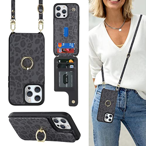Lipvina for iPhone 11 Pro Max Phone Case with Card Holder and Strap for Women,Crossbody Lanyard,RFID Blocking,Kickstand Ring Stand,Snap Clasp,Cute Phone Wallet Cases 6.5 inch(Black Leopard) by Lipvina - Used condition - US$8.14
