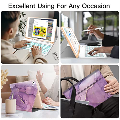 Backlit Keyboard Case for iPad 10.2 9th 8th 7th Generation - Wireless Detachable Keyboard Thin Slim Smart Folio Stand Tablet Cover Case for iPad 10.2 Inch/iPad Air 10.5"(3rd Gen)/iPad Pro 10.5",Purple - Thumbnail 3