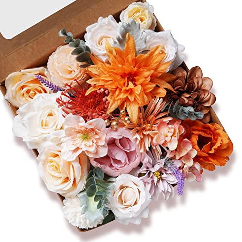 Olrla Artificial Flowers Combo Box Set For Diy Wedding Bouquets Centerpieces Floral Arrangements Party Baby Shower Home Decorations (Gradient Pink And Orange) #TOP8
