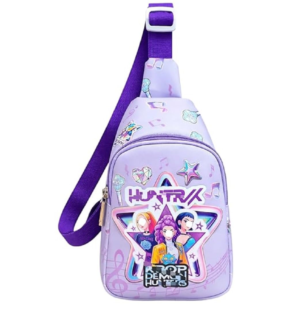 K Pop Demon Huntrex Bag,K POP Crossbody Chest Bag with Adjustable Strap,Travel Bags, Cross body Bags for Kids,Single Column, Huntrex Demon Picnic Slingbag (RANDOM COLOR-PEACH, GREEN, DARK BLUE SEND)-image-38