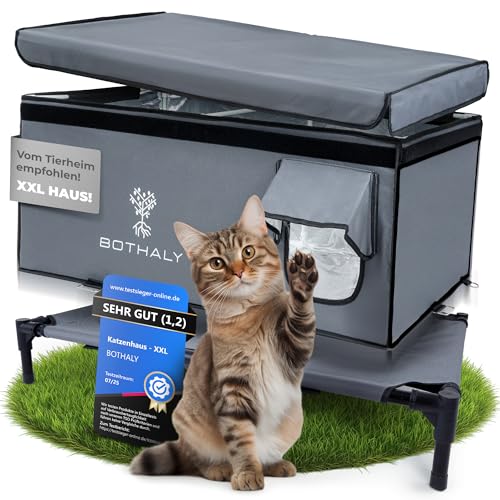 BOTHALY Katzenhaus Outdoor Winterfest [XXL] 2in1 Faltbar Katzenhöhle für Garten, Reisen, als Hundehütte Outdoor, Hundehöhle, Indoor, Isoliert,...
