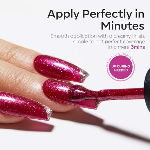 Image of modelones Red Gel Nail Polish, 15 ML Chameleon Purple-Pink Gel Polish Holographic Nail Polish Red Shimmer Glitter Gel Polish Soak Off LED Winter Nail Art Gel DIY Salon Gift for Women