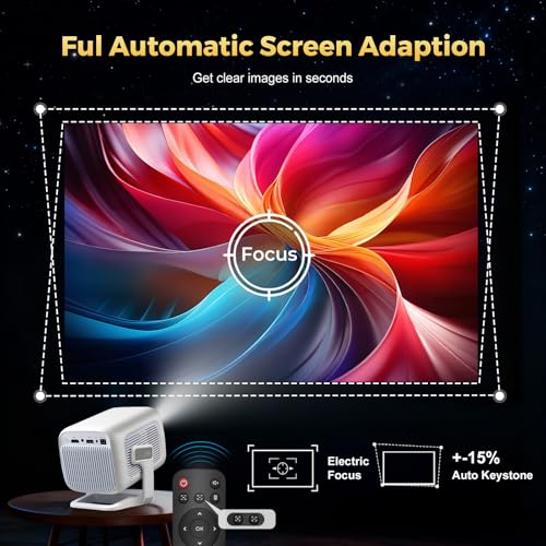 Image of Mini Projector with WiFi 6 and Bluetooth 5.4, Native 1080P Full HD, Auto Focus, Android 11 Smart Projector, Auto Keystone, Short Throw for Movies, Gaming and Home Theater