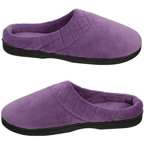 Dearfoams Women's Indoor/Outdoor Memory Foam Darcy Microfiber Velour Clog, Wide Widths Slipper, Smokey Purple, Medium4