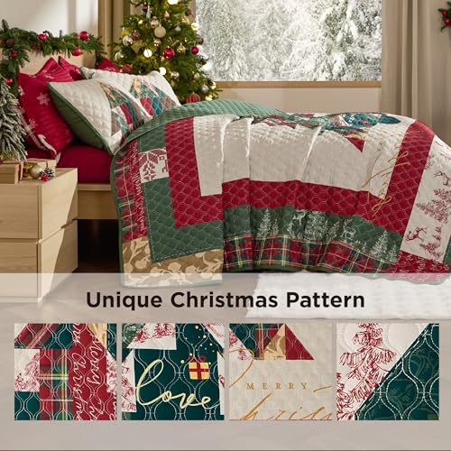 Image of Bedsure Christmas Quilts King Size, Christmas Tree Parttern Comforter Set