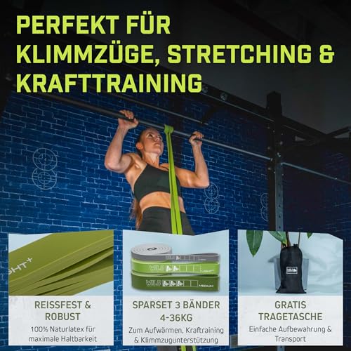 Foto von Wild Instincts 3er Pull Up Bnder/Fitnessbnder Set/Band fr Klimmzge/Resistance Bands Set/Gummiband Sport/Widerstandsbnder fr Crossfit & Stretching +Tasche +Trainings WebApp