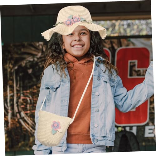 VALICLUD 1set Boy Girl Girls Straw Hat with Matching Bag Straw Beach Cap for Girls and Stylish Sun for Outdoor Adventures and Spring Outings3