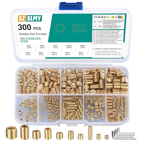 300 Pièces Vis Sans Tête Hexagonale, M3/M4/M5/M6/M8 Vis Pointeau Poignée de Porte, Vis Allen, Vis de Fixations Filetée Internes pour Poignées de Porte,...