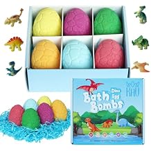 KAV Dinosaur Egg Bath Bombs for Kids 6pc Fizzy Dino Bath Bomb Gift Set with Surprise Toy Inside Fun Fizzy Bath Bombs for Boys & Girls, Birthday Gift, Stocking Stuffer, Kids Spa Set