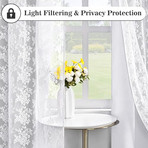 Image of Yinhua Blackout Curtains for Bedroom Double Layer Grey Curtains for Living Room 63 Inch Length 2 Panels Set Kid Curtain with Floral Sheer Overlay, Grommet Drapes with Tiebacks, 52 inch W x 63 inch L