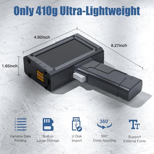 Image of Handheld Inkjet Printer Gun BT-HH6205B with 42ml Fast-Drying Ink | Print on Many Materials, Compatible with UPRINTJET BB22W White Ink, Variable Data, Multiple Date Formats, Extral Font Import
