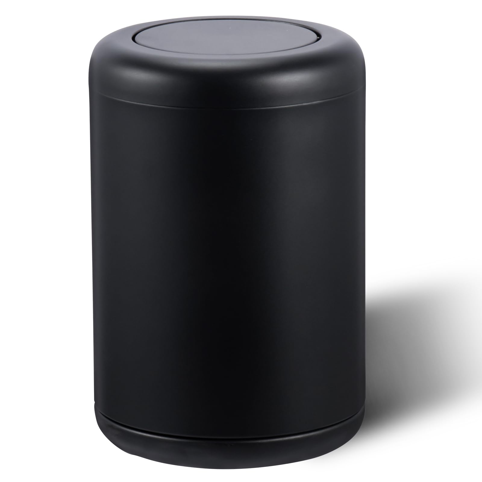 BRIEFHUMAN Waste Can 3 Gallon with Swing Lid?Brushed Stainless Steel Trash Can?Metal Cylindrical Garbage Can?Brass Wastebasket Bin for Bathroom,LivingRoom,Office,Kitchen,Bedroom,Hotel (Black)