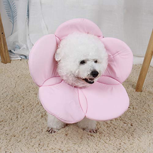 Image of POPETPOP Flower Necklace Pet Recovery Collar - Adjustable Dog Cat Cone Collar Soft Elizabethan Protective Collars Dog Cones After Surgery for Cat and Puppy (Pink) Flower Choker Necklace