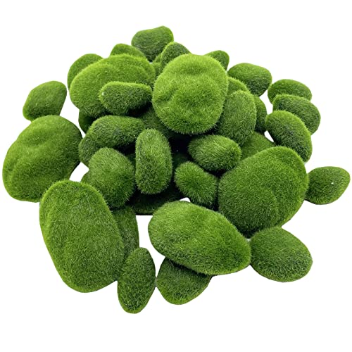 DUENEW 40PCS Artificial Moss Rocks Decorative Moss Balls Green Moss Covered Stones for Plants Decor Home Craft 4 Size