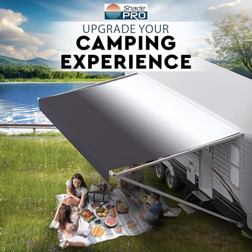ShadePro - RV Awning Fabric Replacement - Premium Grade Weatherproof Vinyl - Universal Outdoor Canopy for Camper, Trailer, and Motorhome Awnings - Charcoal Fade - 20' (Fabric 19' 2") - 1