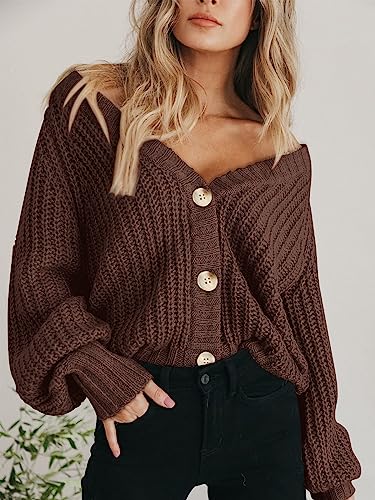 Image of PRETTYGARDEN Women's Chunky Knit Open Front Sweater Long Sleeve Button Loose Short Cardigan Outerwear Coats