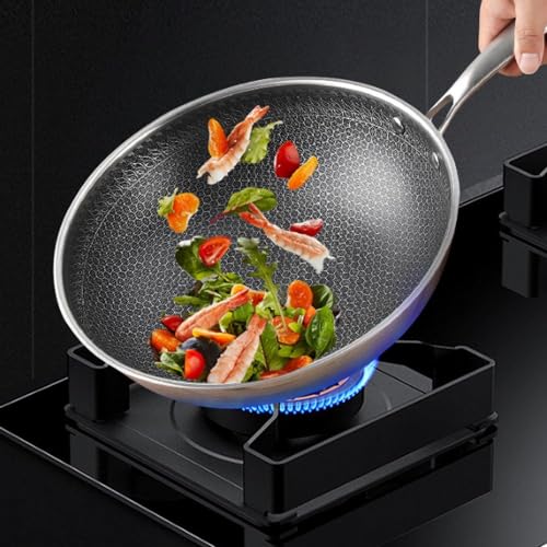 Wok de acero inoxidable 12.6 in con tapa antiadherente miniatura 3