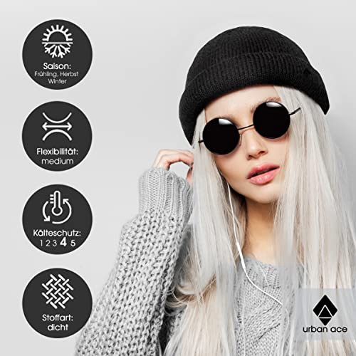 Foto von urban ace | Docker | Beanie Mütze, Haube, für Frühling, Herbst, Winter, weich & leicht, Damen, Herren, Unisex, glatter, weicher Stoff, optimale one Size Passform, Seemannsmütze, Fisherman (Black)