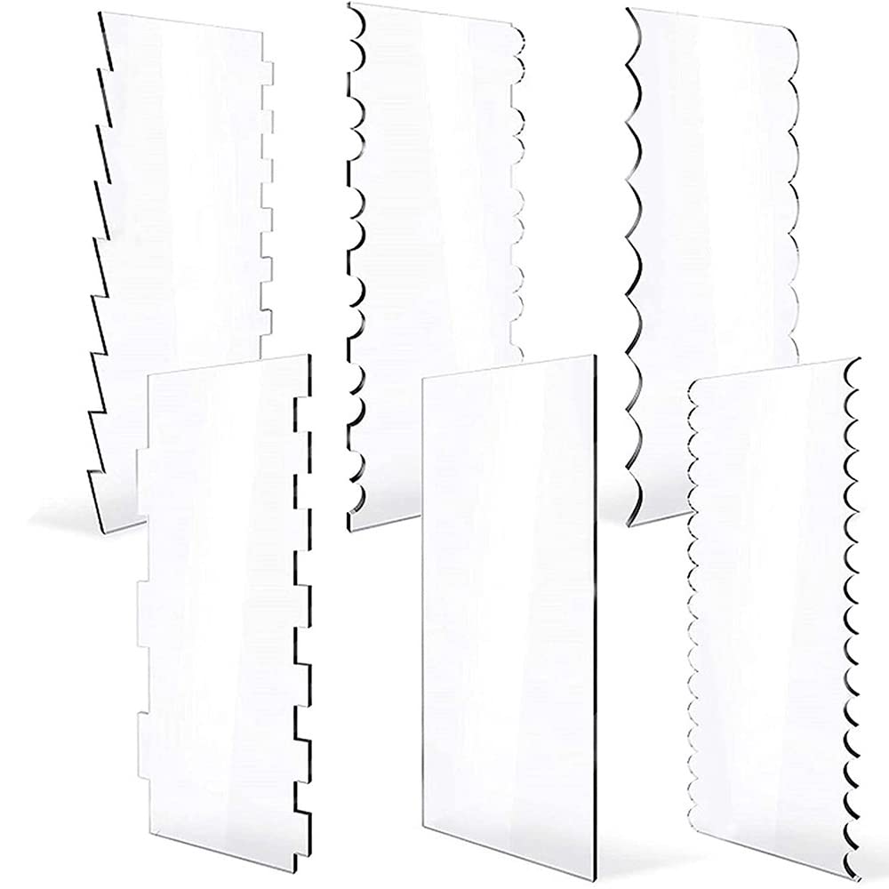 WANGCL 6 Pcs Acrylic Cake Scraper Set Double Sided Stripe Cake Smoother in 11 Patterns for Different Shapes of Cake Edge